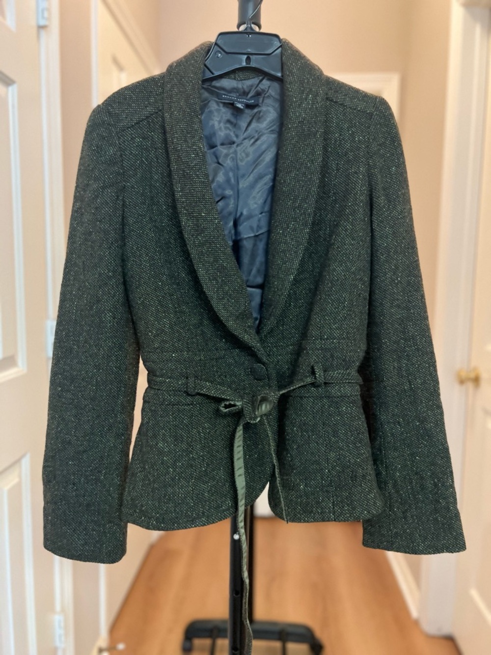 Banana Republic Dark Green Tweed Shawl-Collar Belted Blazer